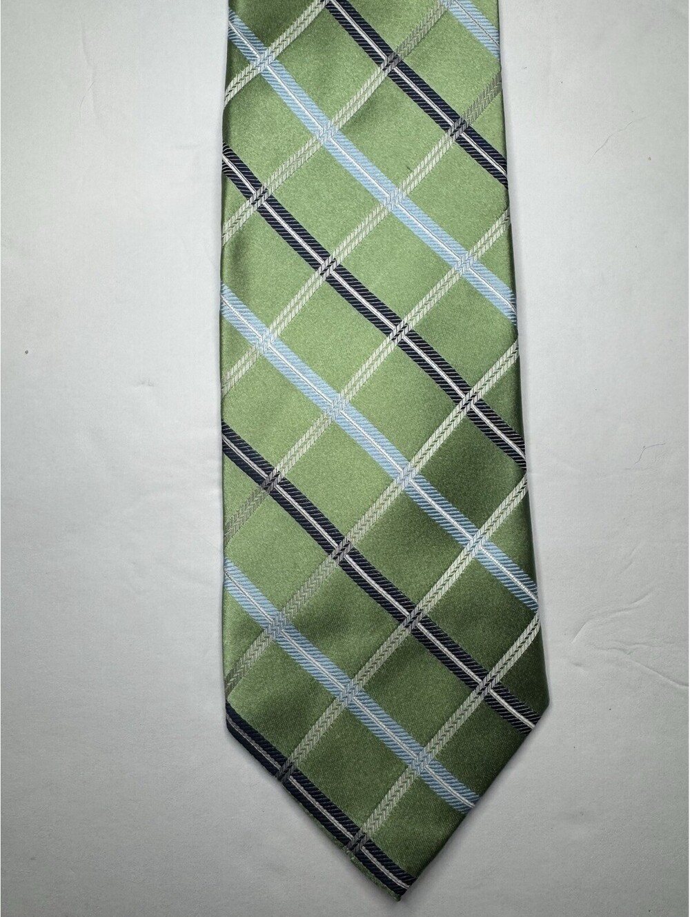 IZOD Mens Tie Green Blue Plaid Check Silk Necktie Business Formal Wedding Prom